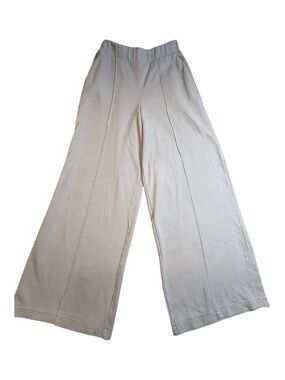 Zara Ecru Wide Leg Pintuck Lounge Pants Cream High Rise Soft Knit Size Small